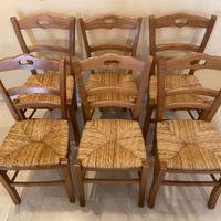 6 sedie rustiche in legno massello noce chiaro