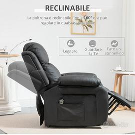 Poltrona elettrica reclinabile in pelle nera