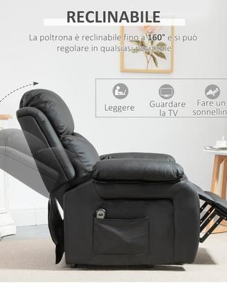 Poltrona elettrica reclinabile in pelle nera
