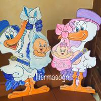 Cicogna gigante in legno fiocco nascita