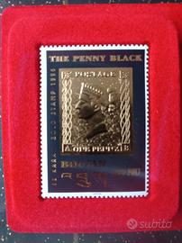 Francobollo The Penny Black 1996 BHUTAN Oro 22k