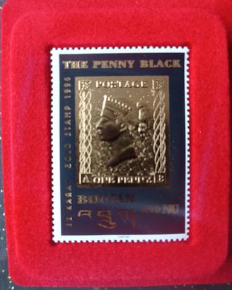 Francobollo The Penny Black 1996 BHUTAN Oro 22k
