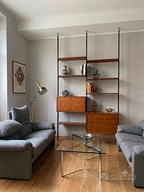 Libreria modulare terra-cielo anni '60 in teak