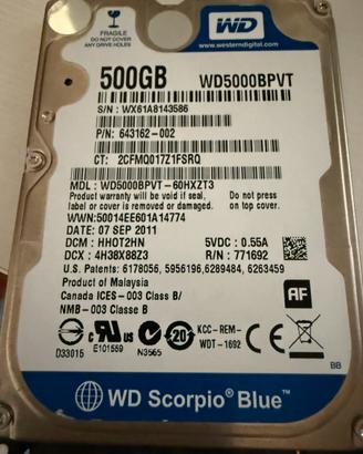 WD Scorpio 500GB 8MB 5400rpm