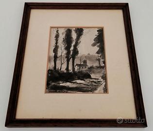 Quadro Dipinto Paesaggio Agreste Firmato 31x26