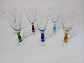 6 bicchieri vintage a calice in vetro molato