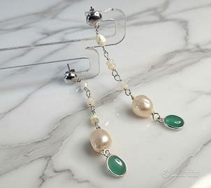orecchini: argento 925, opale, onice verde, perle