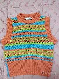 Gilet smanicato ZARA crochet multicolor 🧡 – Tg. S