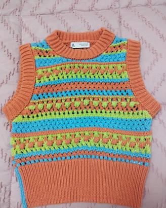 Gilet smanicato ZARA crochet multicolor 🧡 – Tg. S