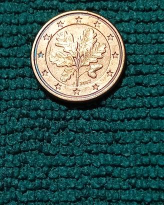 1 centesimo con rami di quercia e ghiande