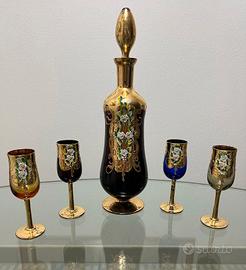 Set 4 bicchieri + bottiglia Vetro di Murano '40-50