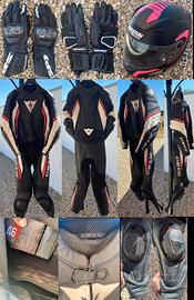 Tuta donna pelle dianese, guanti pelle speed casco