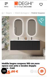 Mobile bagno sospeso nero opaco doppia vasca