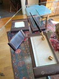 stiloforo oro e set in pelle x scrivania in pelle 