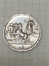 Moneta argento 2 lire 1914