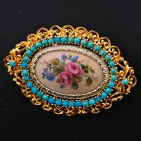 SPILLA VINTAGE IN ORO GIALLO 18 KT 750 DIPINTA