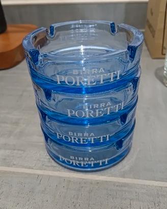 Lotto 4 Posacenere Vintage Birra Poretti Vetro Blu