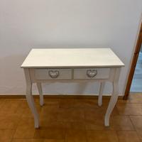 Tavolino ingresso shabby bianco 2 cassetti
