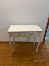 Tavolino ingresso shabby bianco 2 cassetti