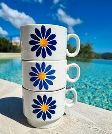 Tre tazze vintage con fiore blu WEIDMANN Porzellan