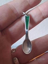 Ciondolo cucchiaio argento 925 smalto anni 60
