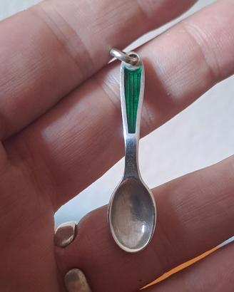 Ciondolo cucchiaio argento 925 smalto anni 60