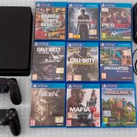 Playstation 4 SLIM 1 TB+9 giochi/2 gamepad+base