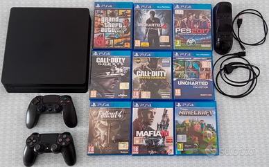 Playstation 4 SLIM 1 TB+9 giochi/2 gamepad+base