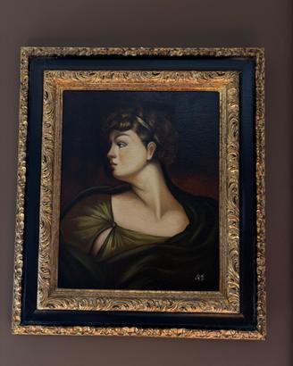 Elegante ritratto femminile a olio su tela