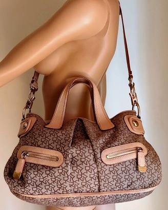 Originale DKNY,borsa tracolla pelle/tessuto logato