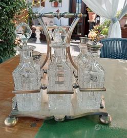 antico set da 6 bottiglie in cristallo