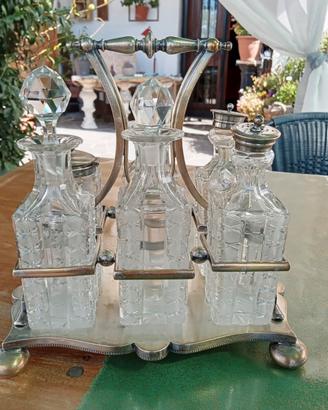 antico set da 6 bottiglie in cristallo