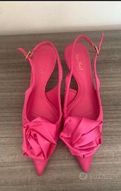 Scarpe décolleté slingback in raso ross fucsia