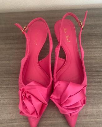 Scarpe décolleté slingback in raso ross fucsia