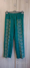 Pantaloni Lino 100% Verde Smeraldo Idea Più 42/44