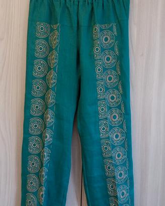 Pantaloni Lino 100% Verde Smeraldo Idea Più 42/44