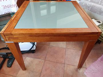 tavolo legno con piano in cristallo allungabile 