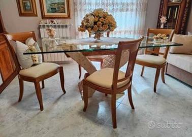 4 sedie poltroncine poltrona legno ecopelle salone