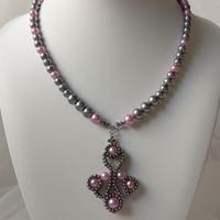 Collana Perle Vintage Medievale Ciondolo Giglio