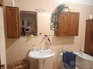 mobiletti bagno, specchio con faretto e lavandino 