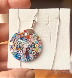 Ciondolo NUOVO Murano con catena argento