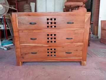 cassettiera etnica in olivo 