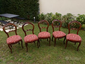 Set di 5 sedie antiche in noce – Stile Rococò Revi