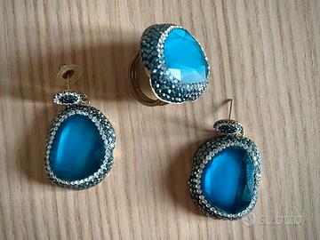 Parure gioielli blu – anello + orecchini