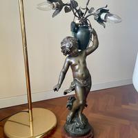 Antica Lampada in bronzo con putto