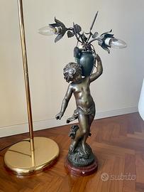 Antica Lampada in bronzo con putto