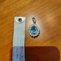 Ciondolo goccia argento 925 gemma azzurra brillant