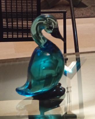 cigno/anatra in vetro blu