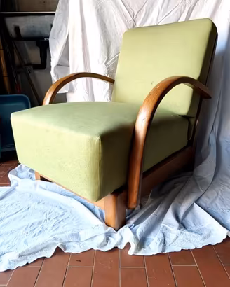 Poltrona vintage art decò verde struttura legno
