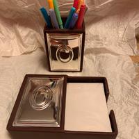 Zanolli Porta penne e bigliettini pelle e argento